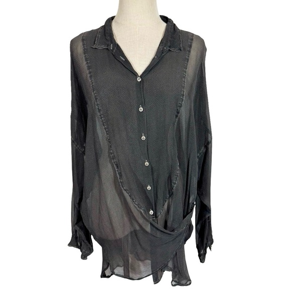 Annette Görtz Goertz Rio 100% Silk Sheer Asymmetrical Crossover Blouse 16104